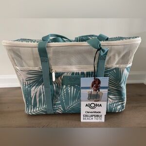 ALOHA Collection Teal and White Collapsible Beach Tote